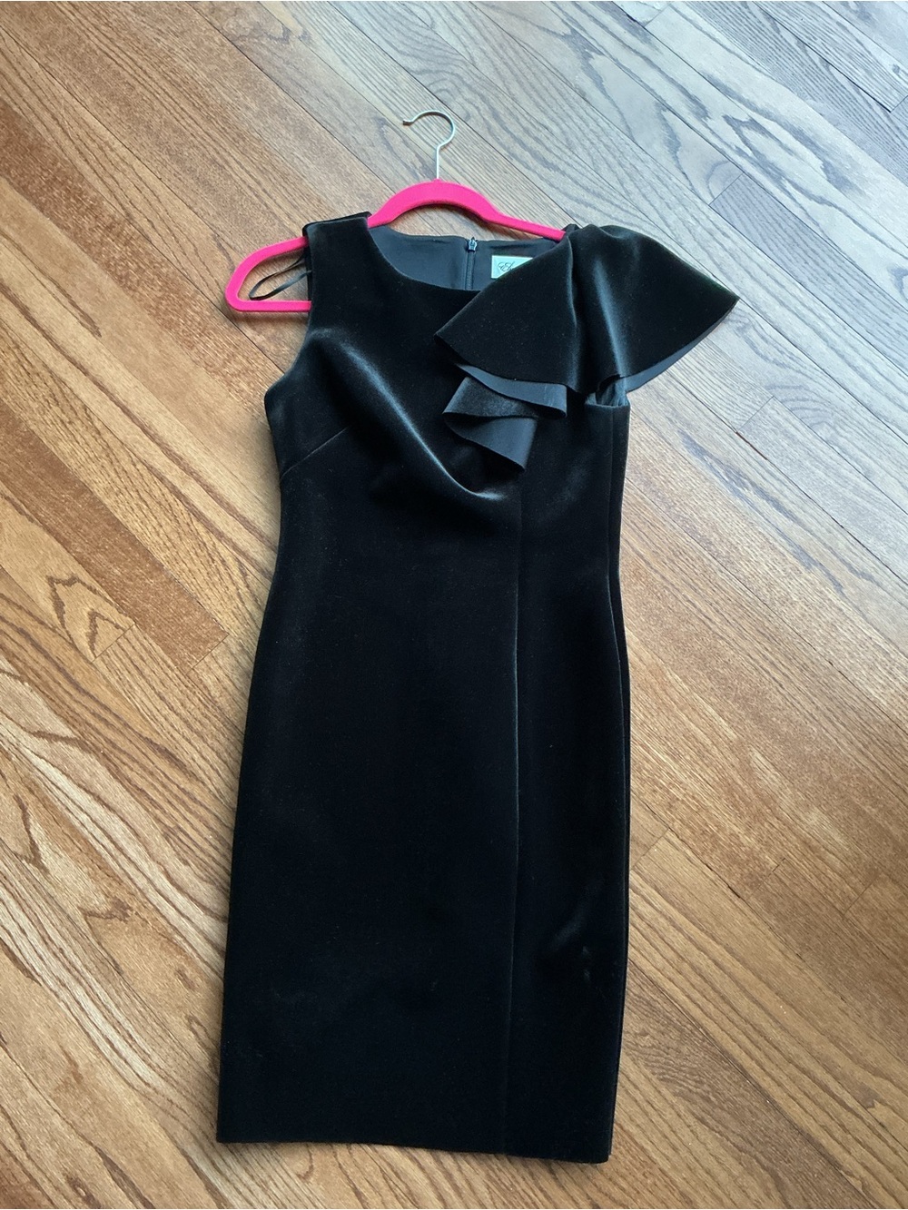 Eliza J Black Velvet One-Shoulder Ruffle Dress